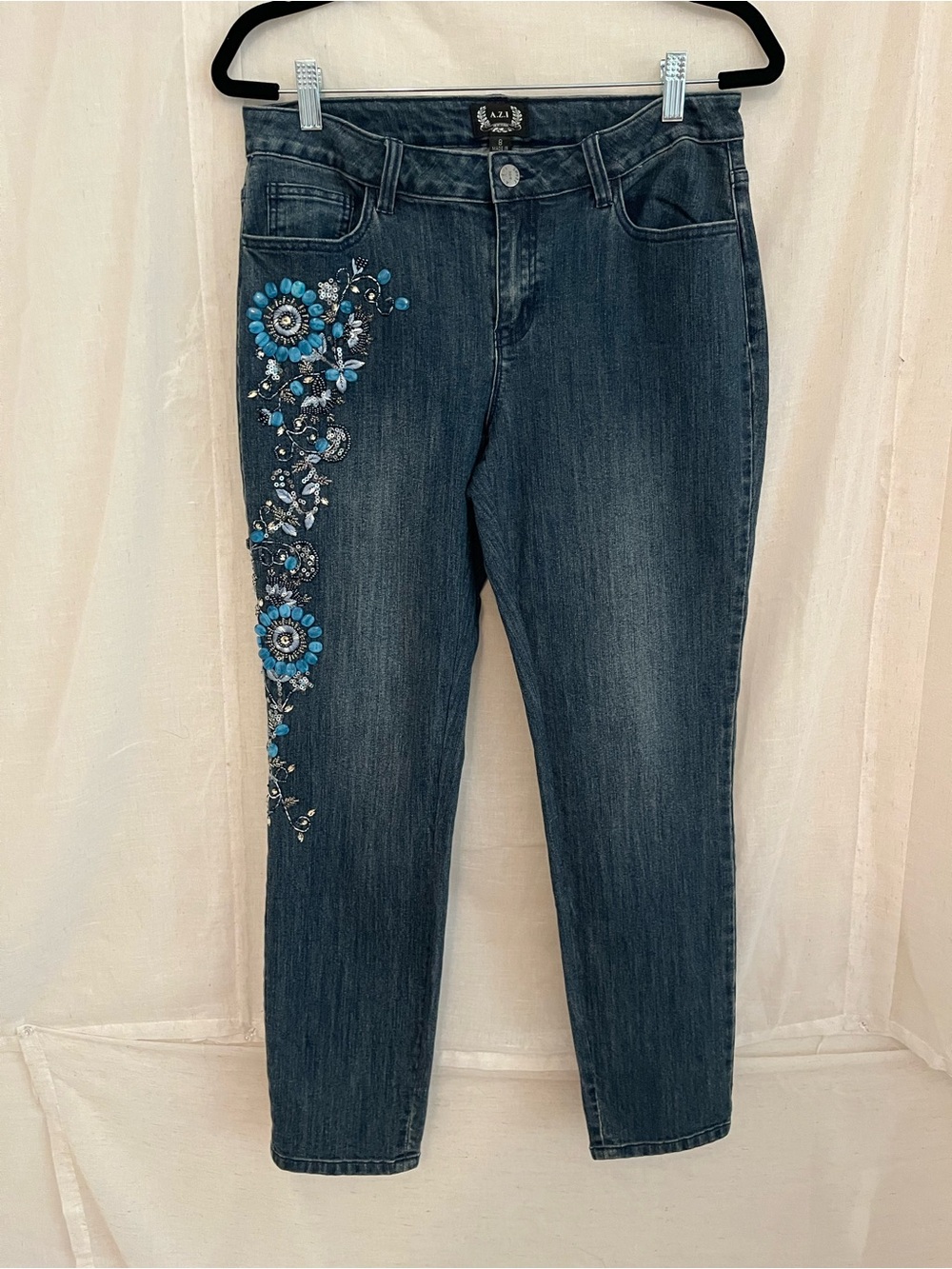 Dark Blue Embroidered Ankle Jeans - Women's Denim by A.L.I.